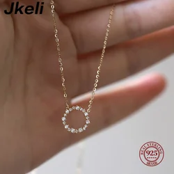 Elegant 18K Gold-Plated Sterling Silver Necklace with Diamond Circle Design - 45cm (Gold)