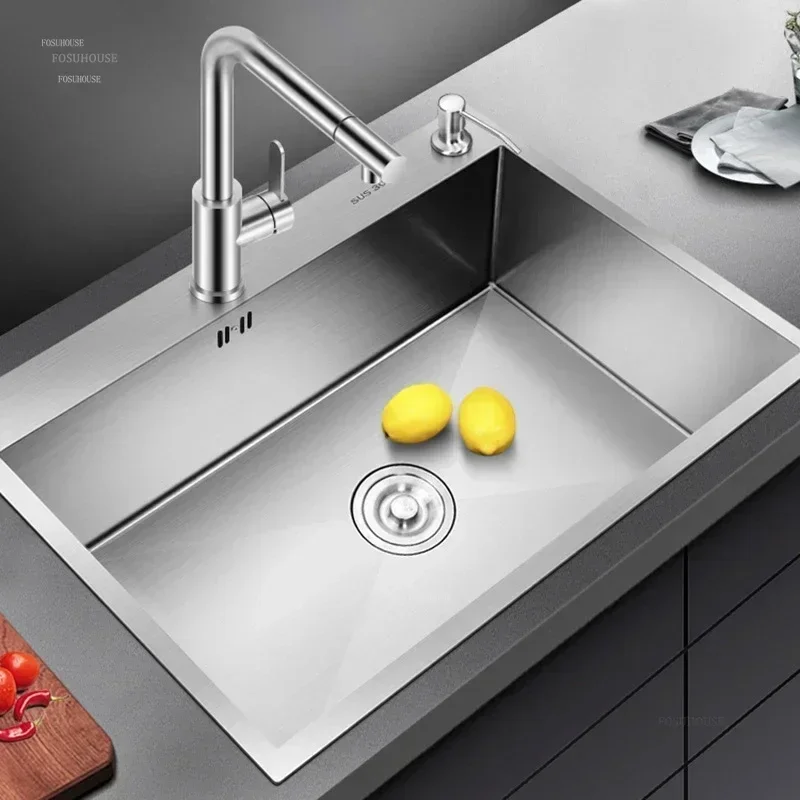 Stainless Steel Wash Basin Under Counter Wash Basin Kitchen Accessories Household Single Hole Kitchen Sinks Nano Handmade Sink X