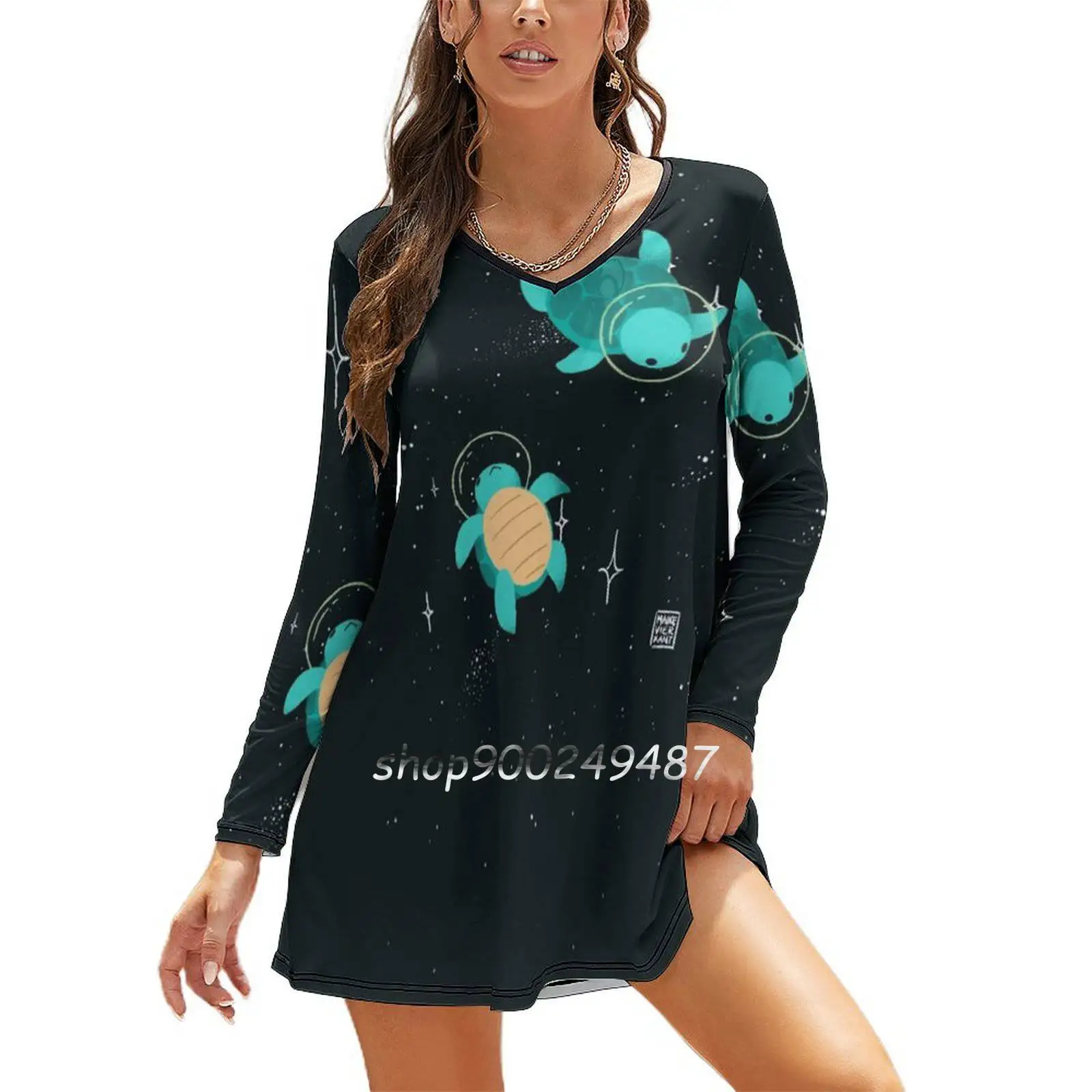 

Space Turtles Long Sleeve Sexy Dresses For Women 2022 Ladies Vintage Elegant Party Dress Space Turtle Space Turtle Turtoise