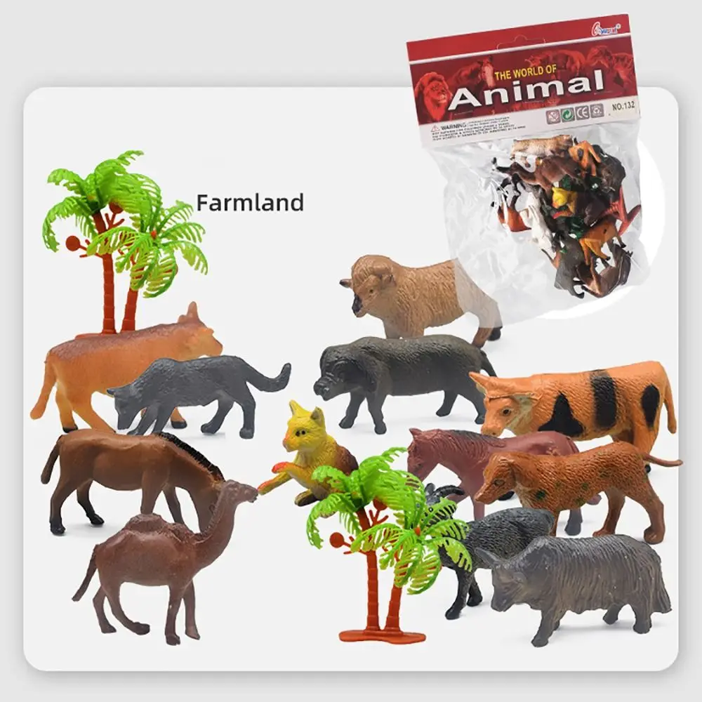 12PCS Mini Simulation Animal Figurines​ Farm Animal Insect Pet Cat Mini Dinosaur Action Figure Preschool Educational PVC