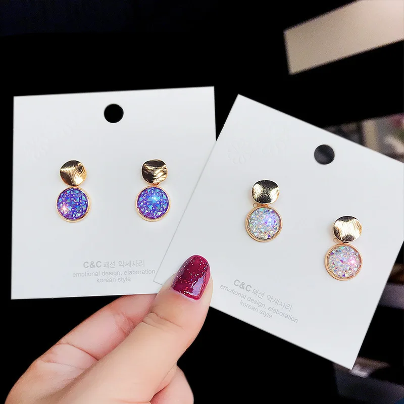 

Needle South Korea East Gate Super Flash Crystal Earrings Wholesale Fashion Round Metal Earrings 100 Girls