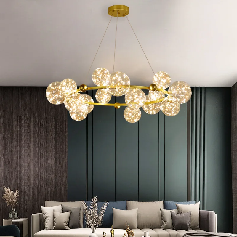Nordic Modern Multi-headed Gypsophila Magic Beans Glass Bubble Ball Chandelier Living Room Dining  Bedroom Indoor