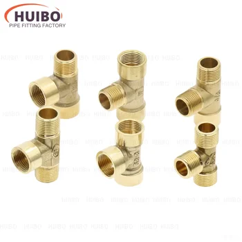 Pneumatic Plumbing Brass Pipe Fitting Male/Female Thread 1/8" 1/4" 3/8" 1/2" BSP Tee Type Copper Fittings Water Oil Gas Adapter 1