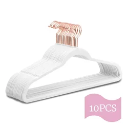 Elegant Rose Gold Velvet Clothes Hanger with Non - Slip Design - 10pcs (White rose gold)