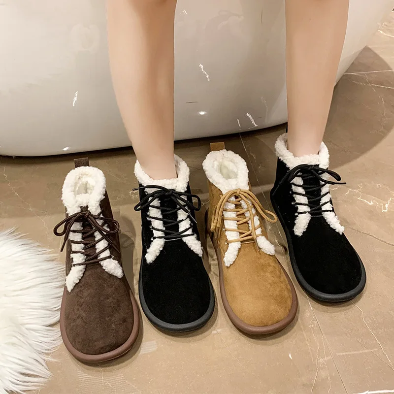 

Careaymade-Genuine leather women's shoes,Pure handmade ankle retro single short boots,Fashion Large size winter plush warm boots