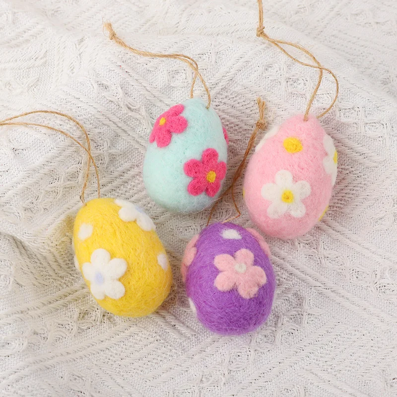 8/4Pcs Felt Foam Easter Eggs Kit Happy Easter Home Decoration Kids Gift Painted Flower Dot Eggs Tree Pendant With Rope DIY Craft