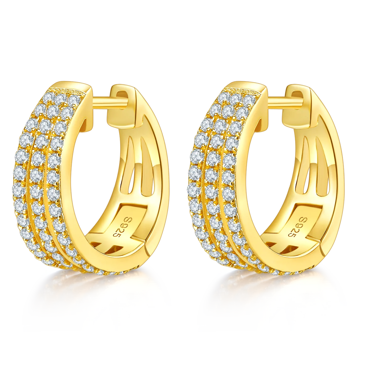 0,82 cttw 3 Reihen D Farbe Moissanit Creolen 925 Sterling Silber für Frauen Edlen Schmuck Kreis Huggie Ohrringe Geburtstagsgeschenk – Detail 6
