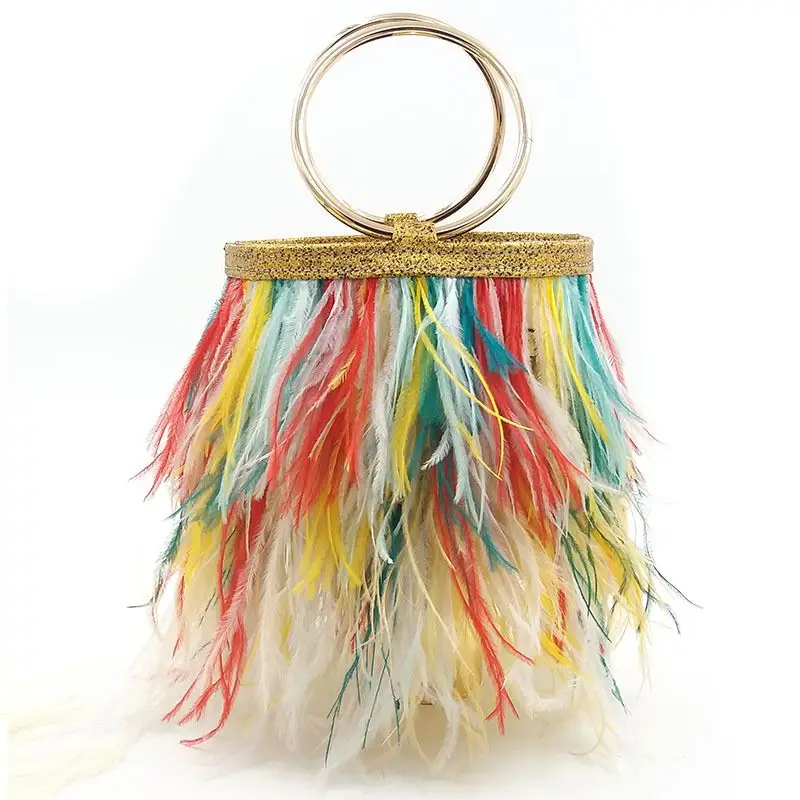 

Lady Shoulder Bag All-matching Ostrich Feather Handbag Exquisite Evening Clutch Bag Banquet Wedding Purse for Women Girl