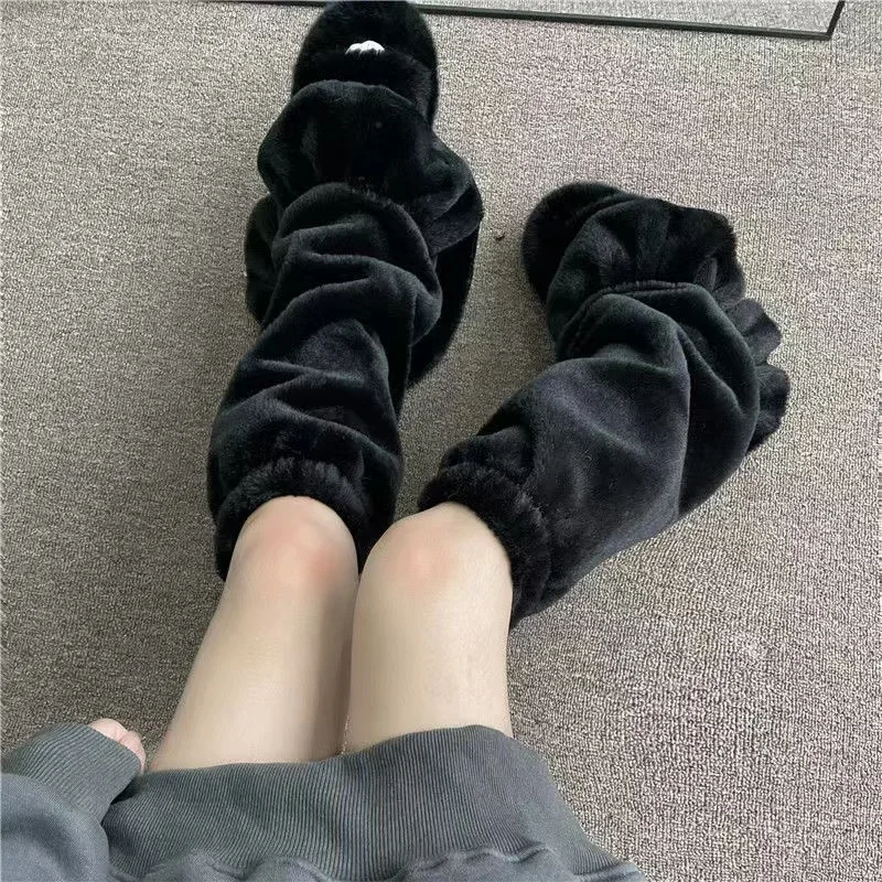 Krzneni grelniki za čevlje, grelniki za manšete, japonski Haruku JK Lolita Boho kompleti nogavic, stegna, podvezica za zimske noge_voghion.com