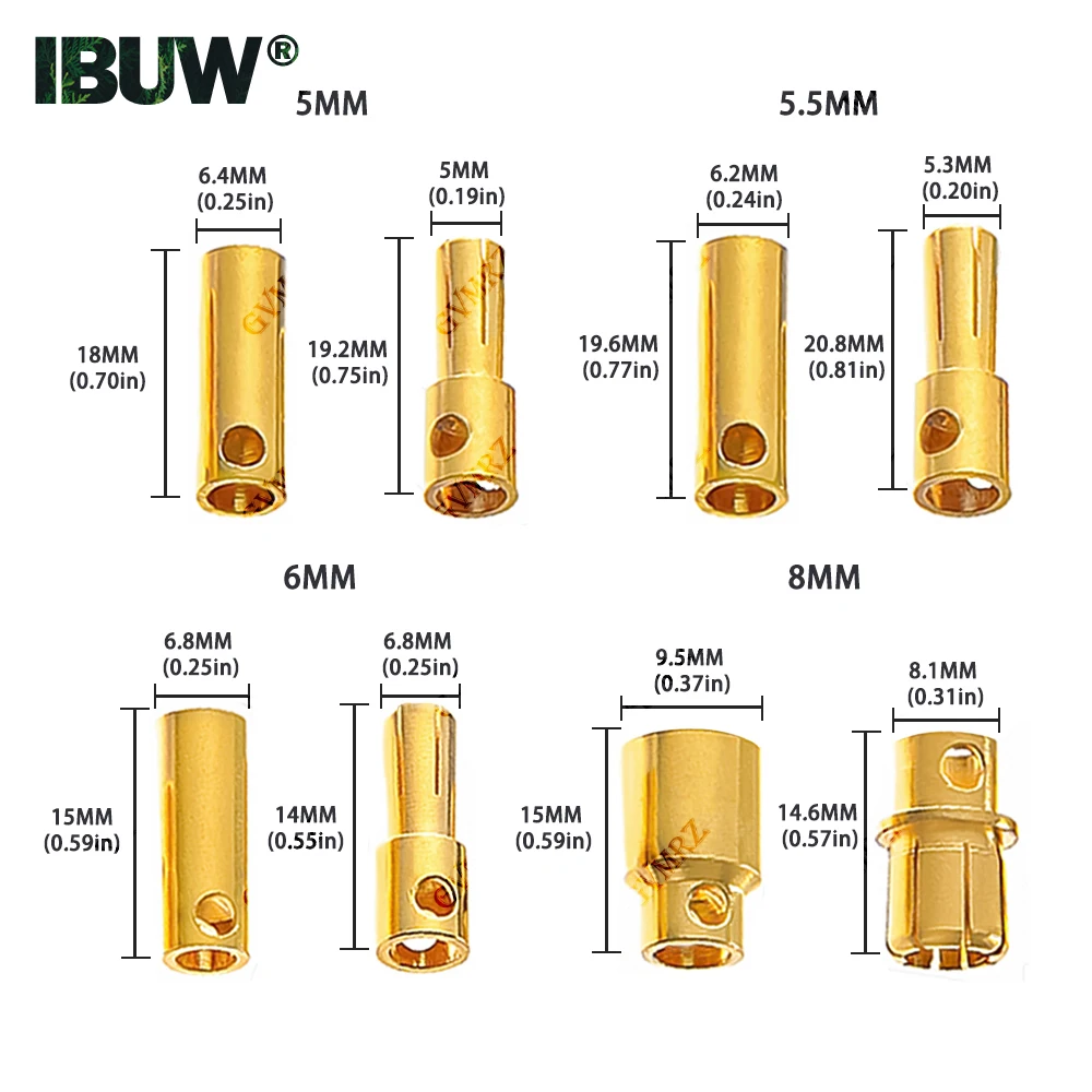 2mm 3mm 3.5mm 4mm RC 배터리 금도금 불릿 5mm 바나나 플러그 고품질 남성 여성 불릿 바나나 커넥터 6mm 8mm 5.5mm
