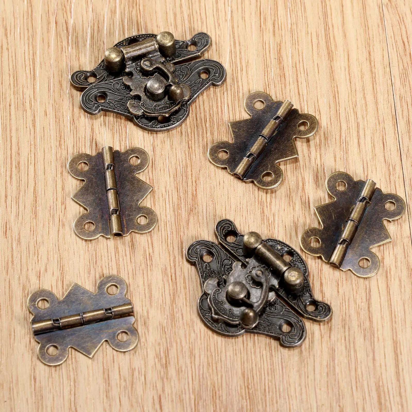 Toggle Latches, Jewelry Box Hasps, Decorative Latches, Furniture Hardware 6Pcs/set Antique Bronze Jewelry Wooden Box Case Toggle Hasp Latch with Cabinet Hinge Furniture Accessories Iron Vintage Hardware