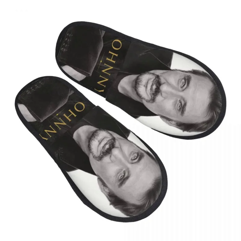 

French Rock Johnny Hallyday Guest Slippers for Bathroom Women Custom Print France Singer House Slipper