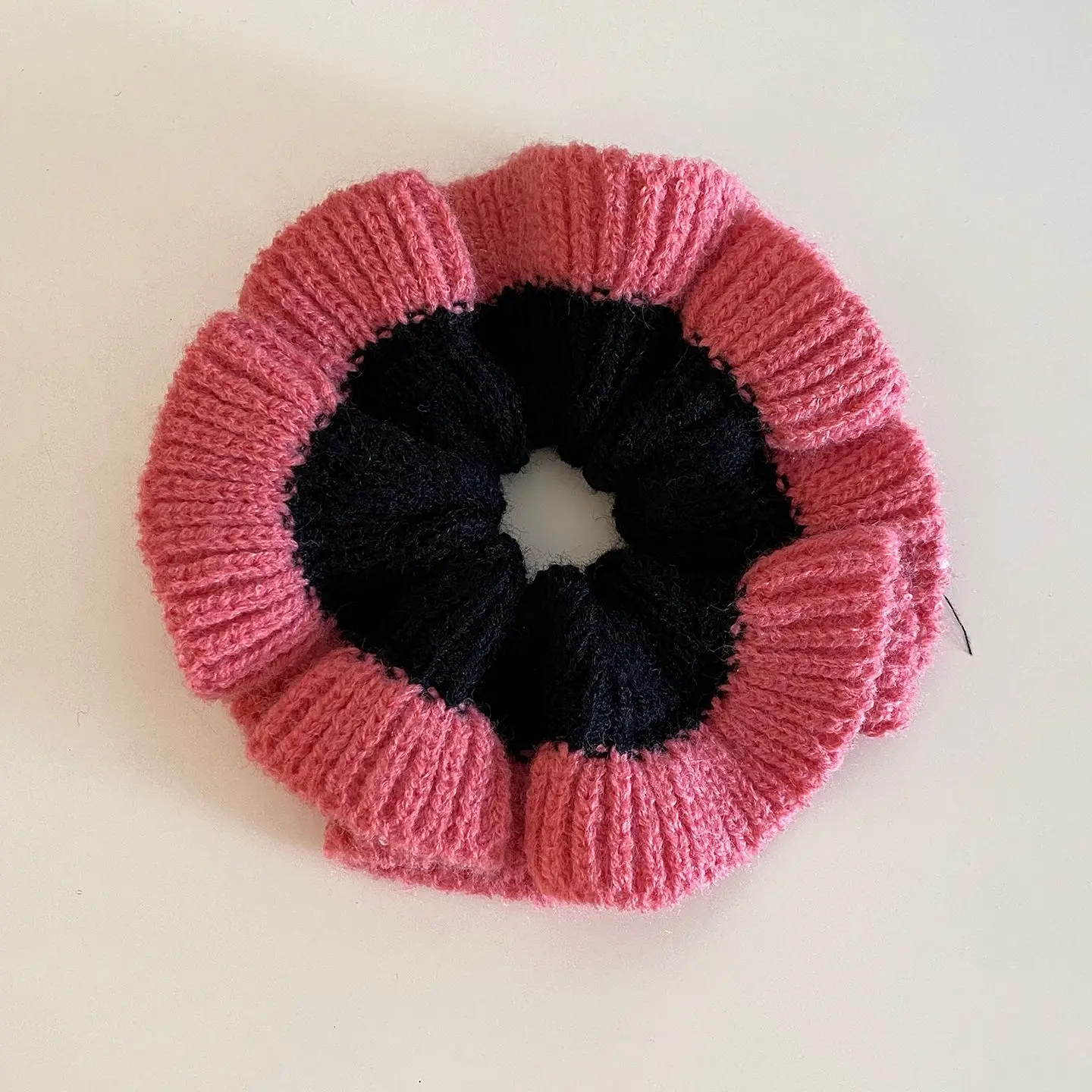 1PC Große Gestrickte Haar Scrunchie Frauen Farbe-block Breite Rand Band Mode Haar Krawatte Elastische Pferdeschwanz Zubehör Elegante headwear – Detail 9