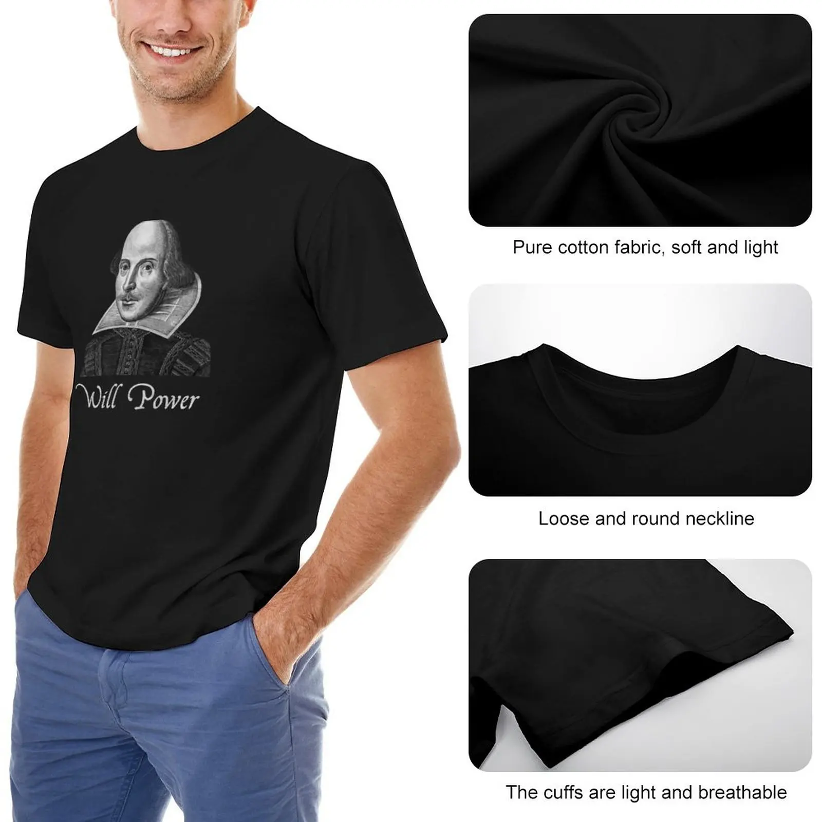 William Shakespeare Will Power T-Shirt Short t-shirt t shirt man