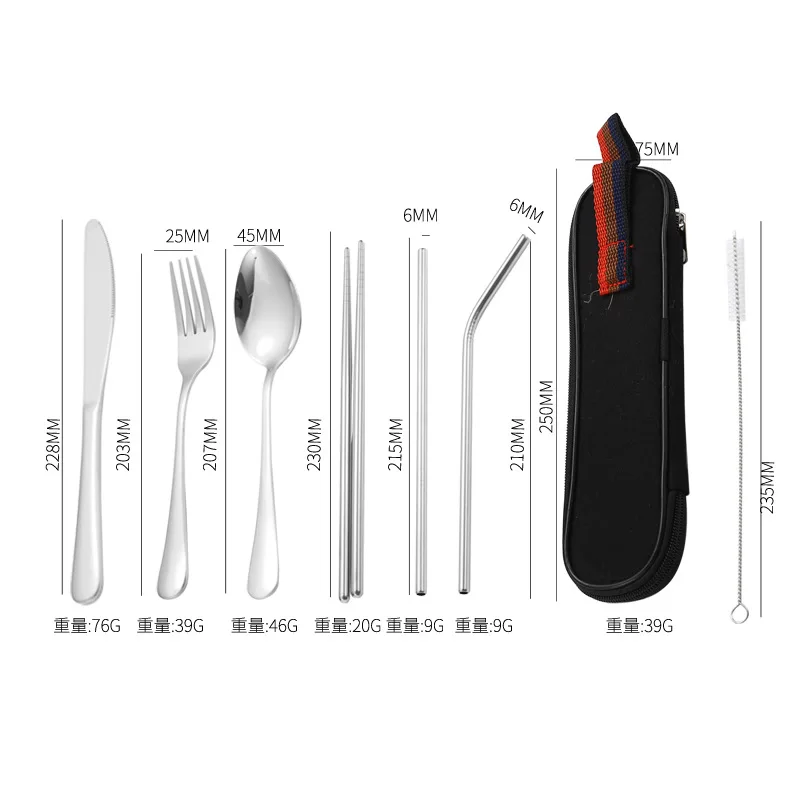 8PCS Portable Tableware Reusable Travel Cutlery Set Camp Utensils Set Chopsticks Fork Spoon Knife for Outdoor Picnic Kitchen