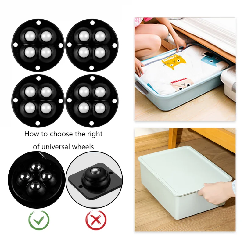 

4Pcs Self Adhesive Type Mute Ball Universal Wheel 4 Beads Furniture Casters Wheels Stainless Steel Wheel 360 degrees Rotation