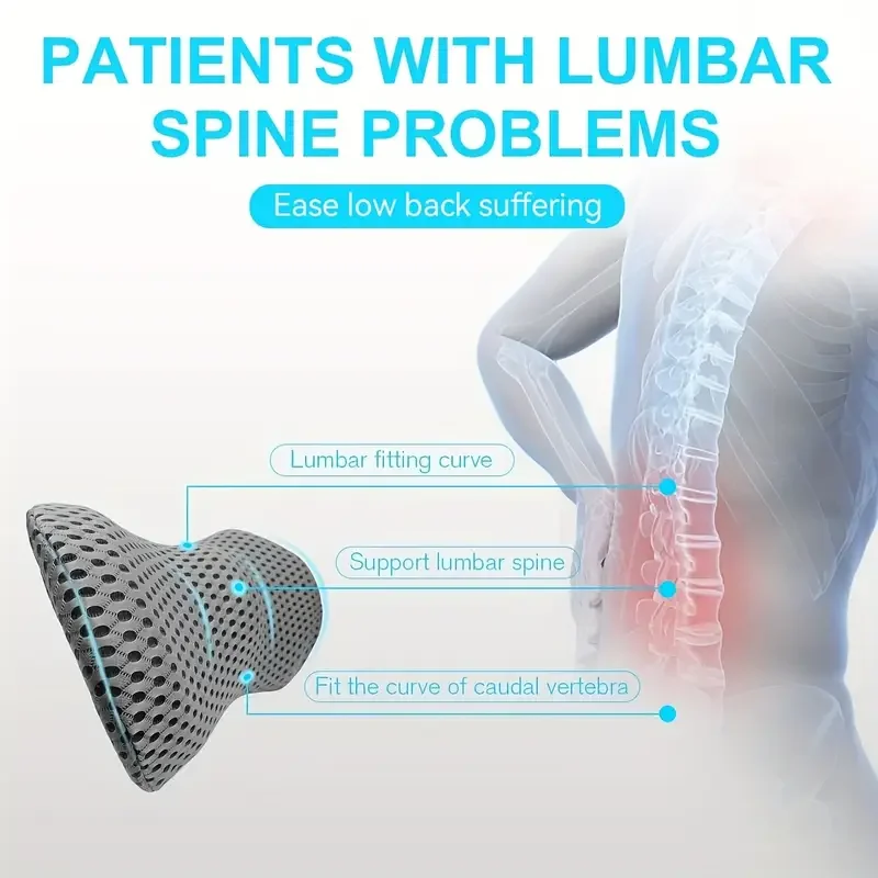 Ergonomic Memory Foam Lumbar Pillow for Back - Medium Soft Knit Fabric Cover, Removable, Ideal for Car Seat, Office Chair