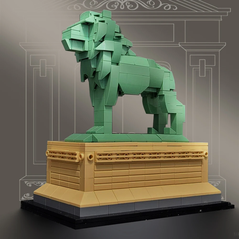 

MOC Art Institute Lion Stone Lion Architecture Animal Figurines Bricks Street View Model Building Block Kids Toy Birthday Gift