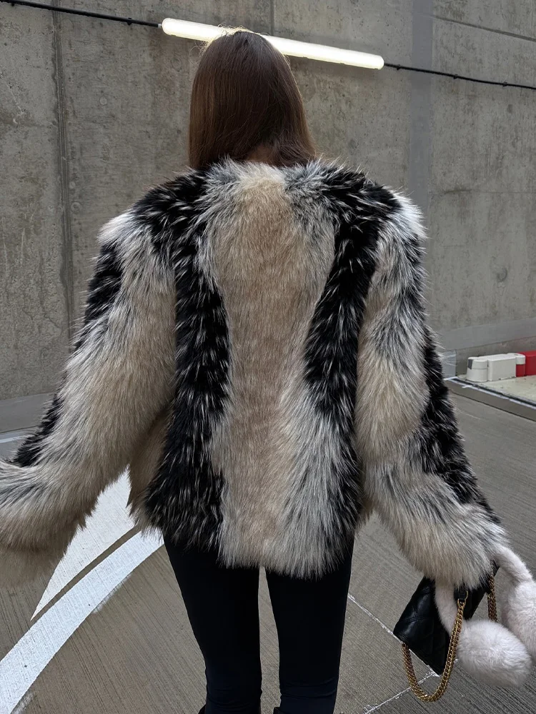 HH Women Faux Fur Effect Short Coat Winter O-Neck Long Sleeve Warm Outwear Female Hidden Buckle Multicolor Casual Fashion Jacket - 4