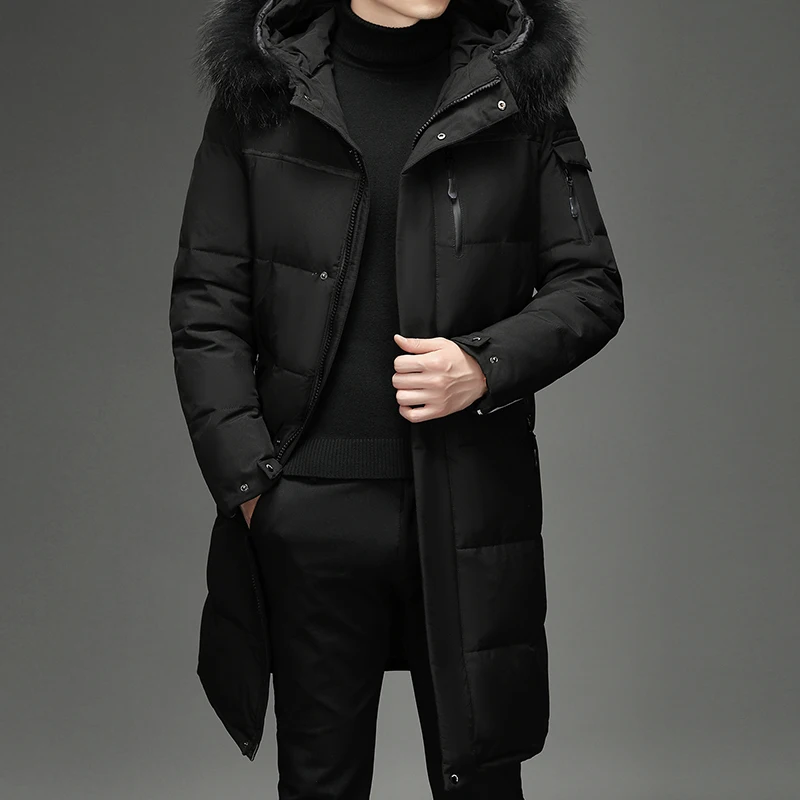 Men's Thickened Down Jacket -30 Winter Warm Down Coat New Men Fashion Long White Duck Hooded Parkas Plus Size 5XL