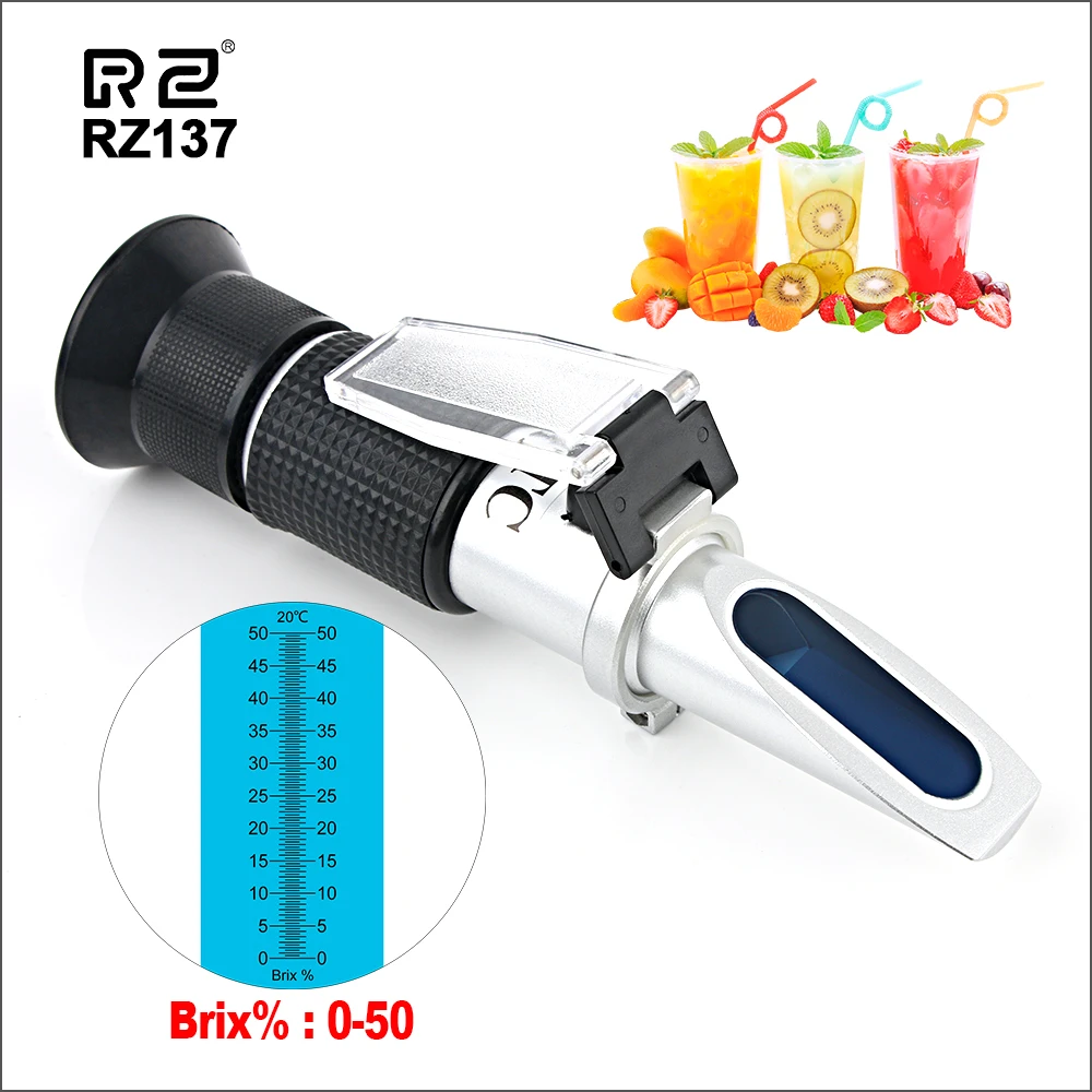 

RZ Refractometer Brix Measurement Range 0~50% Fruit Juice Milk Tea Sugar Meter ATC Handheld Concentration Saccharimeter Test