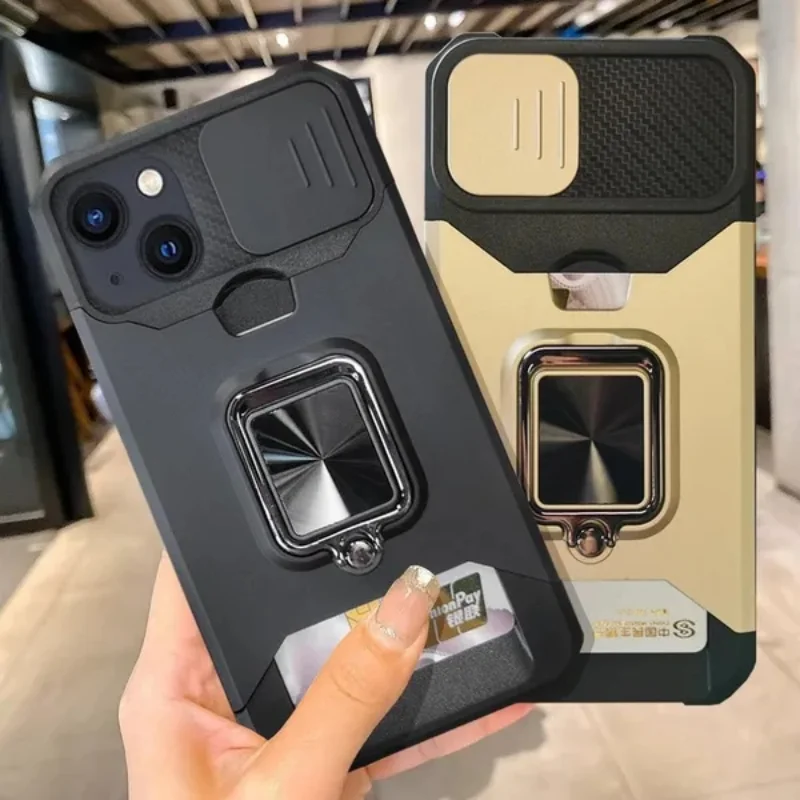 

Case For iPhone 15 14 Pro Max Plus Card Window anti-fall mobile Phone Case iPhone 13 12 11 Pro Max 8 Plus ring protective Cover