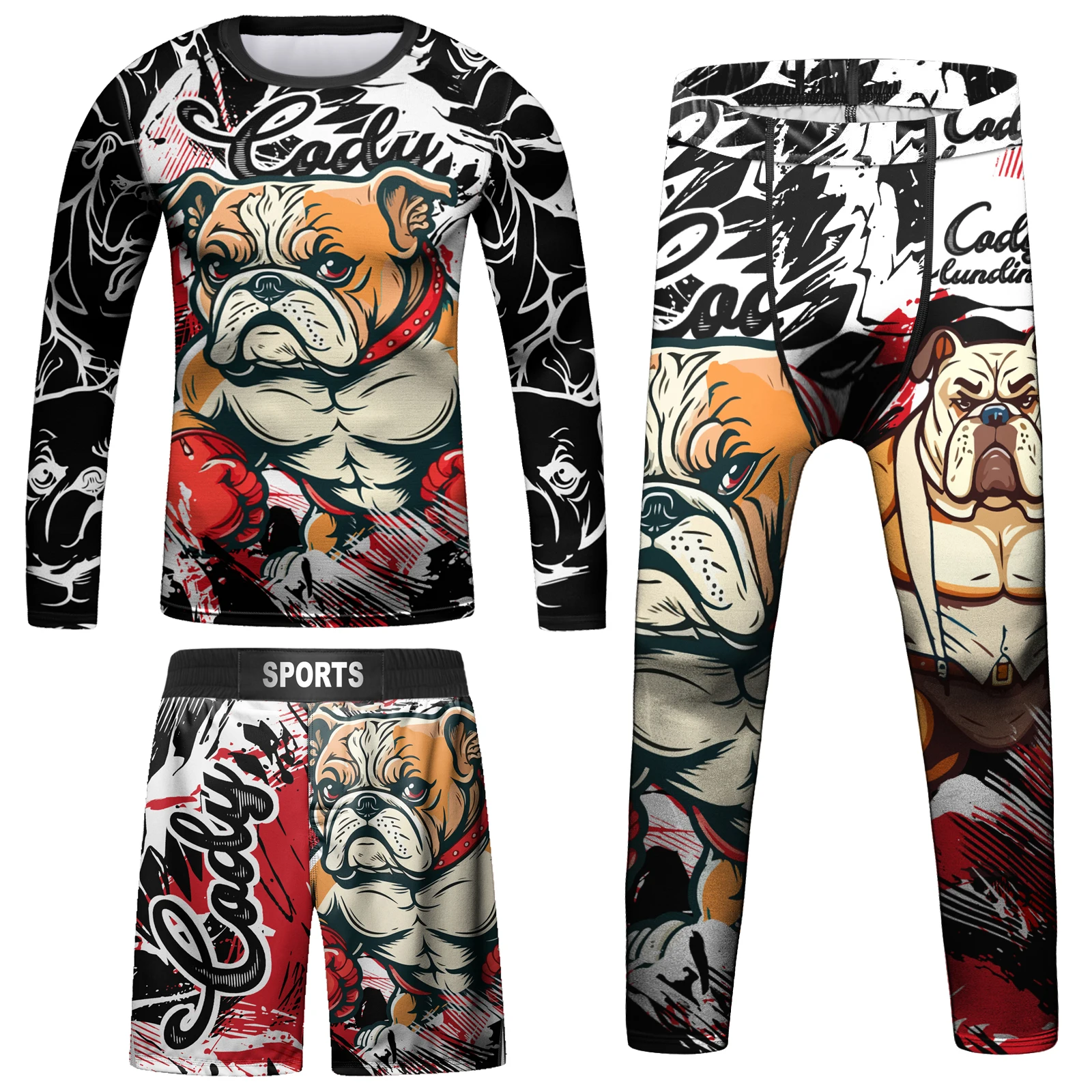 Cody Lundin Kid 4Pcs/Set MMA Jiu jitsu Rashguard T-shirt+Pant Children Bjj Gi Kickboxing Jerseys Boy Muay Thai Shorts Boxing Kit 3