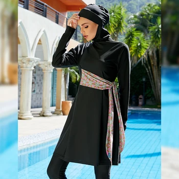 2023 New Long Sleeve Solid Muslim Swimwear Women Swimsuit Burkini 3 Pieces Tops Pants Cap Modest Swimming Beach Wear Islam Suits