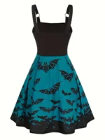 European and American fashion women's dress with bat print high waist sling A plus size dress - Image 2