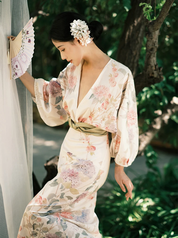 Retro lehký luxusní elegantní high-grade šaty dámská japonský v-neck nika formální šaty