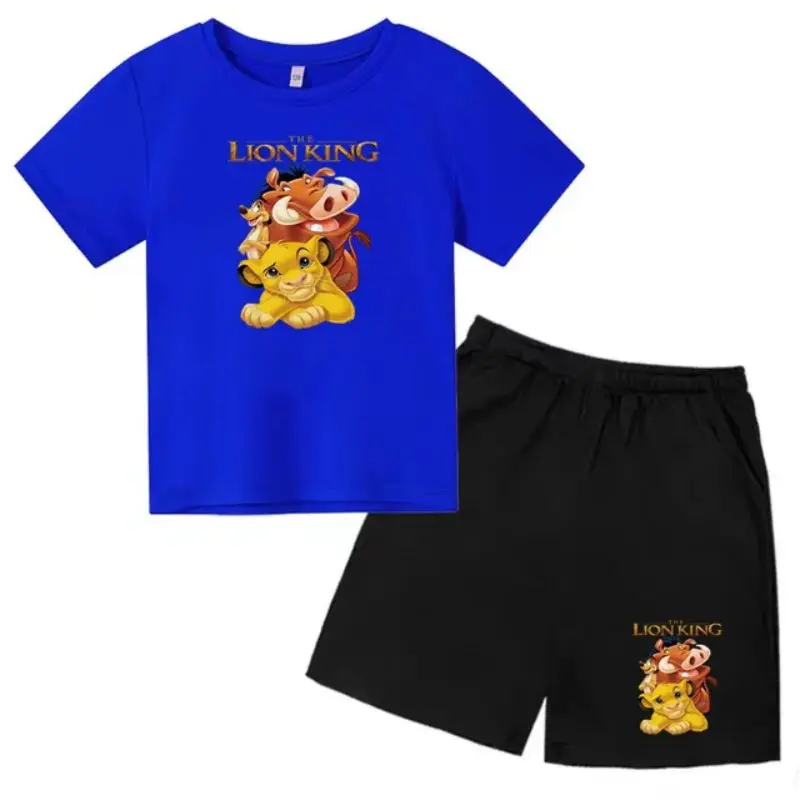thumbnail image 1 of Conjunto de 2 piezas de camiseta y pantalones cortos con estampado de El Rey León Simba para niños y adolescentes, ropa informal de manga corta, traje de moda, 1 of 5