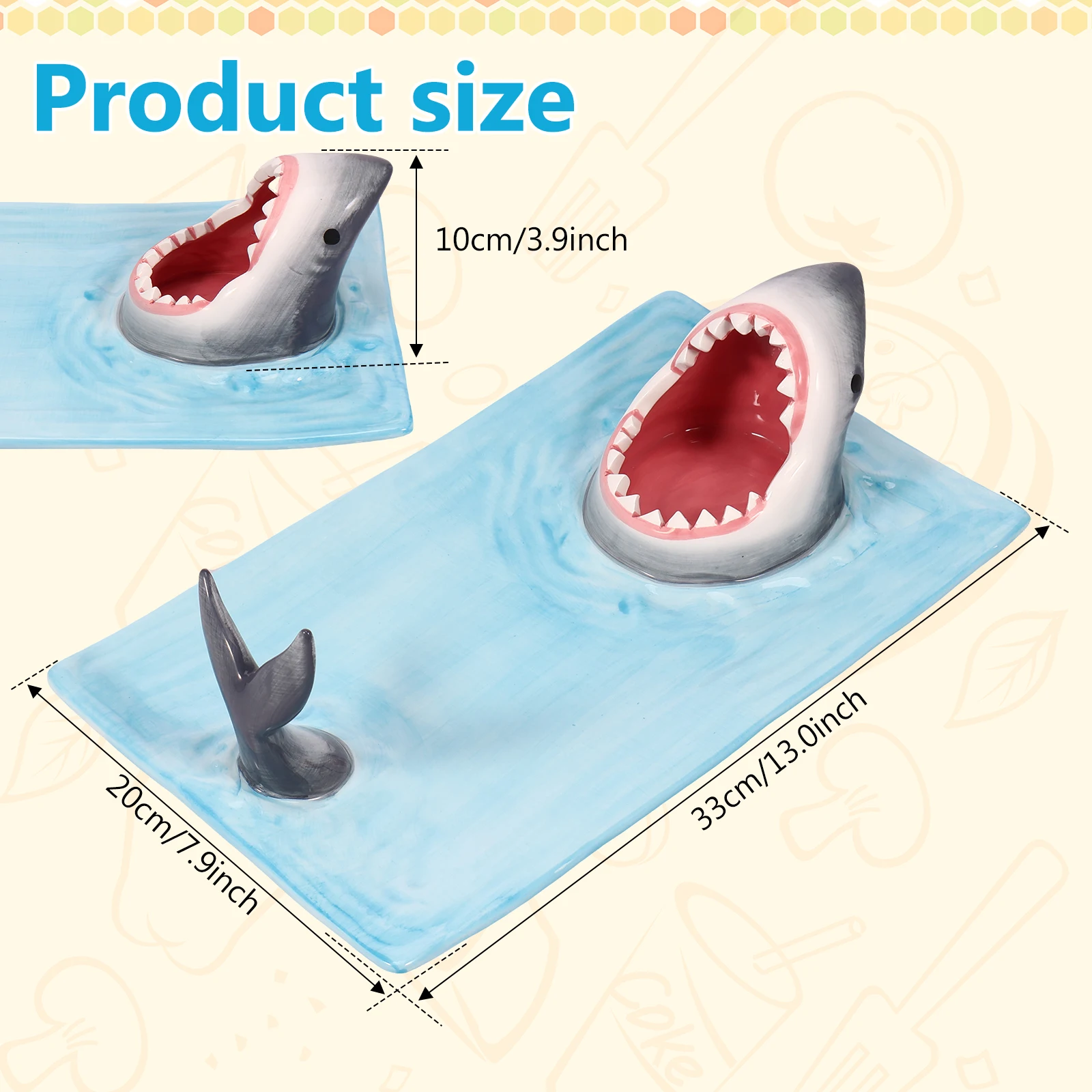 Sushi Serving Plate Ceramic Shark Shape Porcelain Platter 12.9&times; 7.8&times;3.9 Inches Japanese Style Porcelain Food