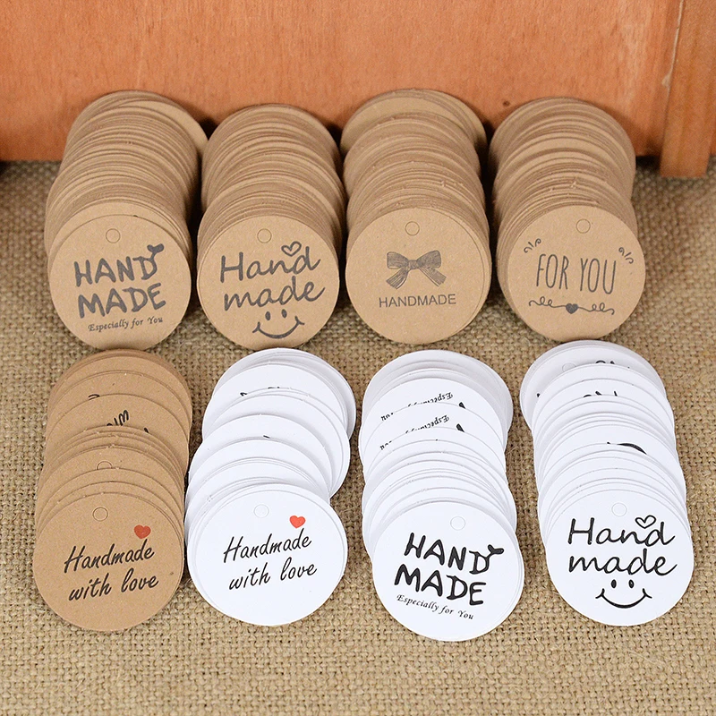 

Handmade Smile Kraft Paper Gift Tags with Hemp Rope 100pcs Circle Gift Box Jewelry Card Decor Label Wedding Festive Party Favors