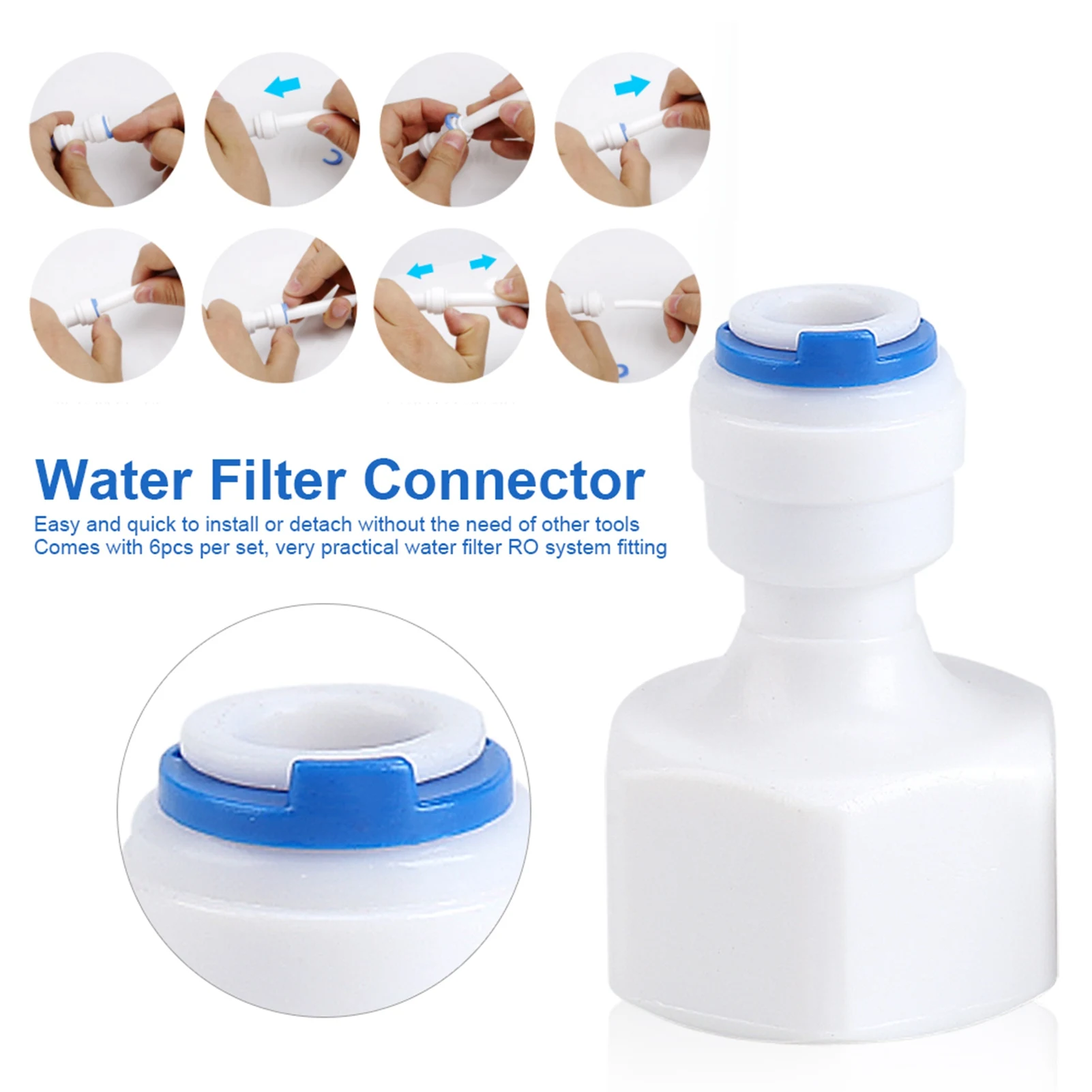 6Pcs Fitting Connector For Aquarium RO Water Filter Reverse Osmosis System Fit 1/4 Tube OD to 1/2 Female Water Filter Connector water filter connector