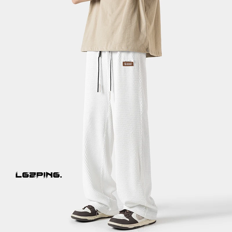 

2024 Tide Straight Leg Men Loose Drape Casual Trousers Waffle Sweatpants Jogging Pants Streetwear Sweatpant