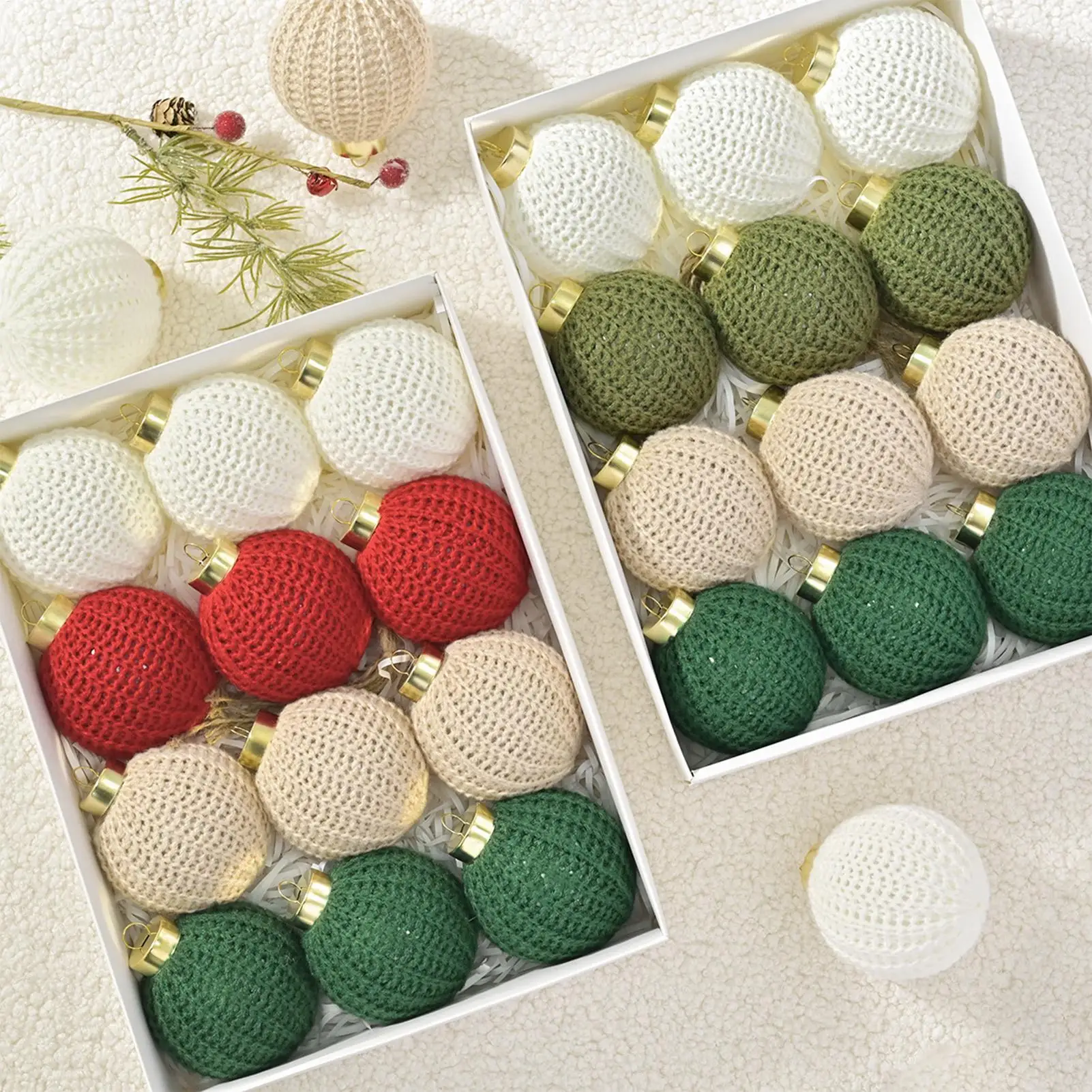 Christmas Tree Ornaments Crochet Table Centerpieces 12 Pieces Yarn Ball Pendant Decorations For Party Garland Wreath Living Room