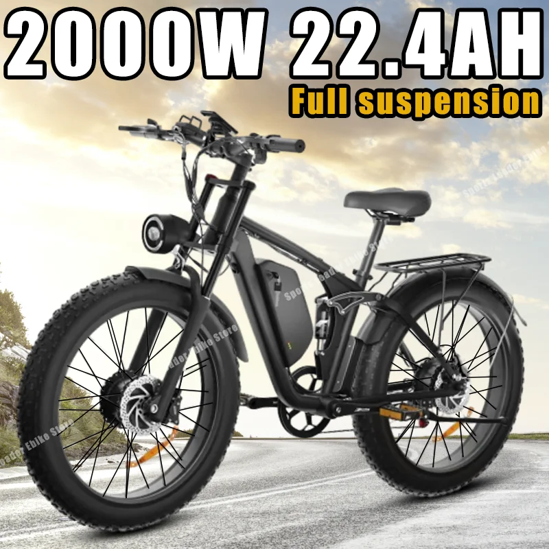 

Ebike New Mountain 48V22.4Ah 2000W High Speed Dual Motor Electric Bicycle 26*4.0Inch Fat Tire Snow Full Suspension Electric Bike