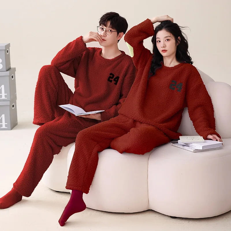 2024 Winter Soft Flannel Pajamas Loungewear Couple Sleepwear Fashion Night  Clothes for Youth Lovers Pyjamas pijamas de pareja