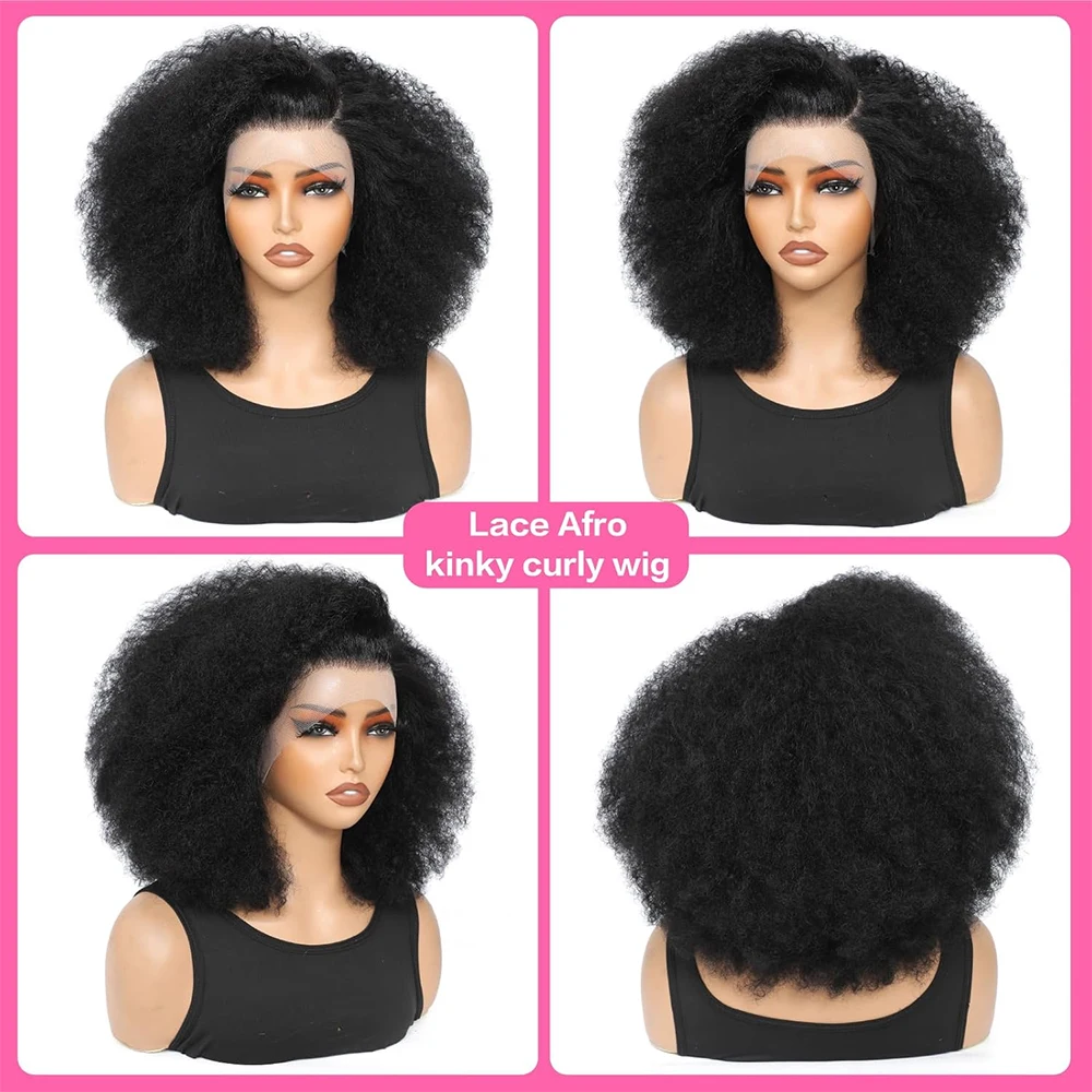 300% High Density Afro Kinky Curly Wig 13x4 HD Lace Front Wigs Human Hair Kinky Curly Lace Frontal Human Hair Wigs For Women 3