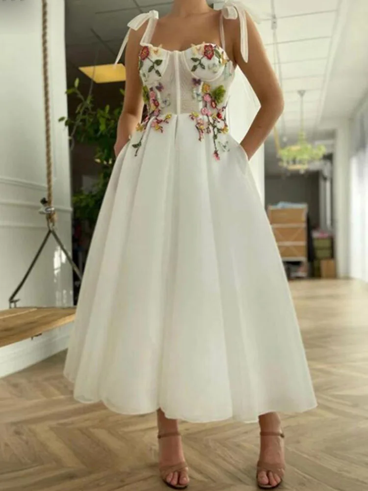 petite formal dresses 2022 Pink Sweetheart Off The Shoulder Dot Net Prom Dress  Fashion A-Line Tea Length Evening Dress Plus Size Party Dress plus size formal wear Evening Dresses
