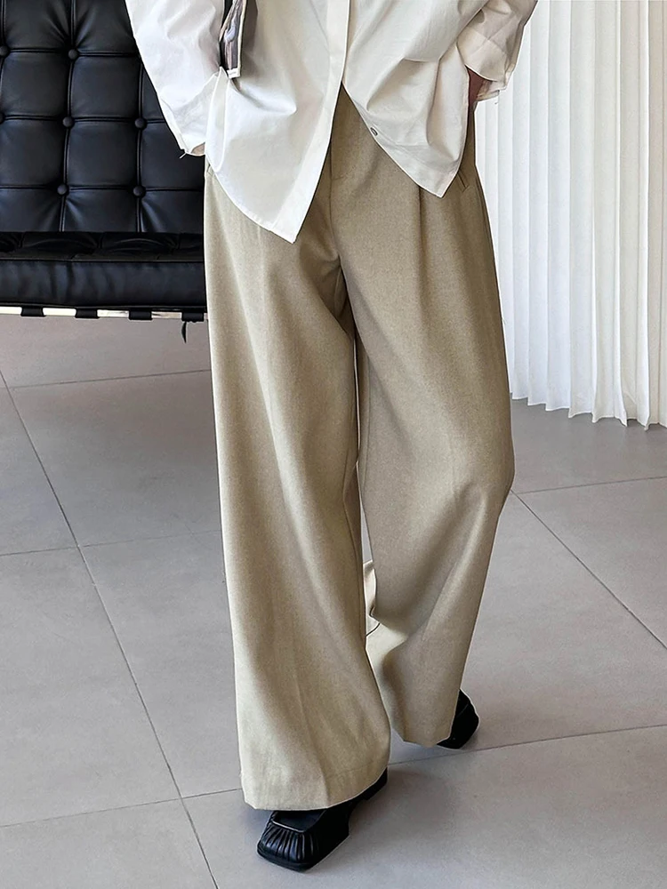 [LANMREM] Minimalism Wide Leg Suits Pants For Women Solid High Waist Office Lady Trousers Fashion 2024 Spring New 26D8956