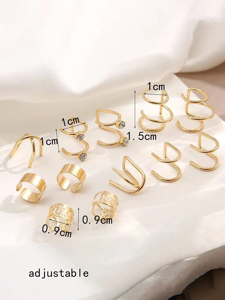 Ear clip earrings clip earrings ear clip ear accessories 12 Pieces Vintage Gold Silver color Ear clip earrings set Crystal Non-piercing ear cuff Hollow Women trendy jewelry