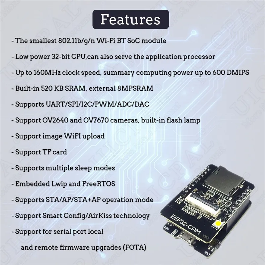 Module Caméra ESP32-CAM-MB WiFi Bluetooth pour Drone