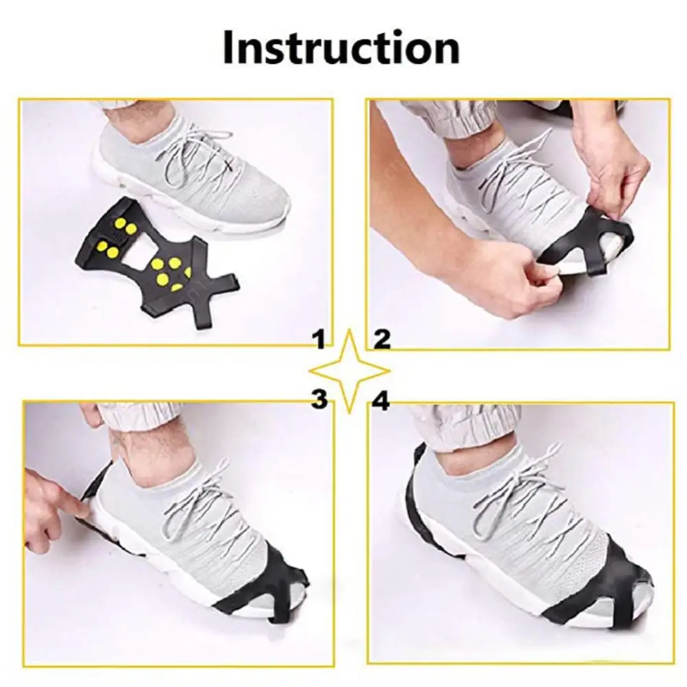 Ice Gripper Spike Climbing Crampons 1Pair 10 Studs Snow Ice Gripper Climbing Shoe Spikes 25-48 Size Anti-Skid Cleats Overshoes