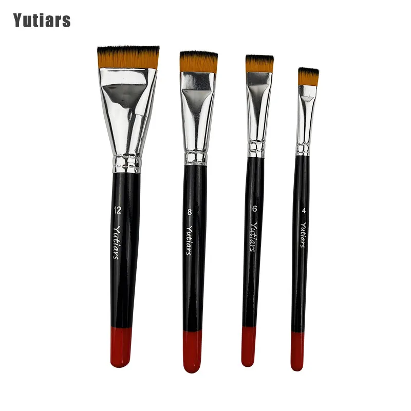 Yutiars 4Pcs 아티스트 페인트 브러쉬 세트 아크릴 오일 수채화 그림 래커웨어용 전문 안티 쉐딩 팁 페인트 브러쉬