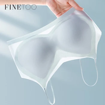 Plus Size Women's Ice Silk Bras Seamless Beautiful Back Vest Tops Sexy Gathered Padded Bralette Breathable Wireless Underwear