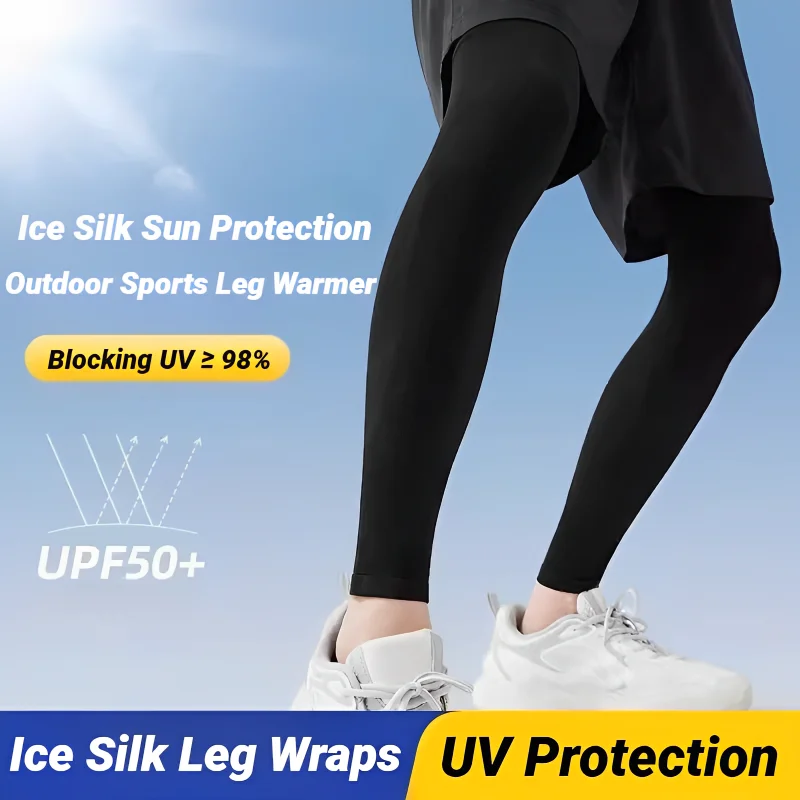 Summer Running Cycling Legs Sleeve 2PC Ice Silk Protection Compression Non-Slip Leg Warmer Cooling