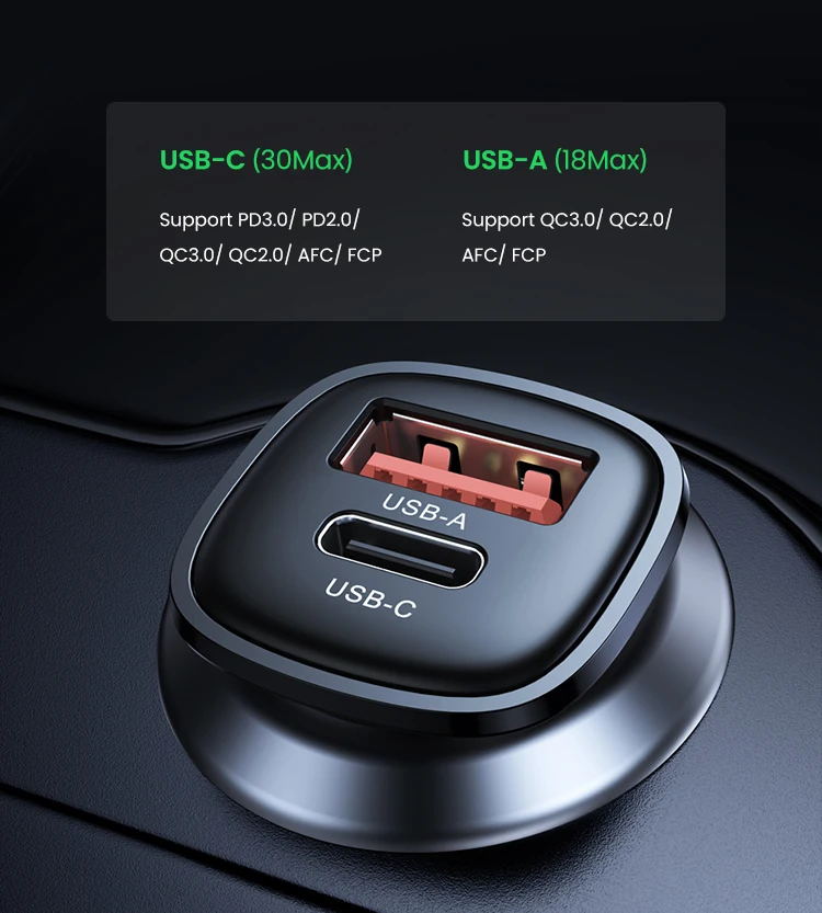 【NEW-IN】UGREEN USB Car Charger 30W Quick Charge 4.0 QC4.0 QC3.0 PD Type C Fast Car USB Charger For iPhone 17 Xiaomi Mobile Phone