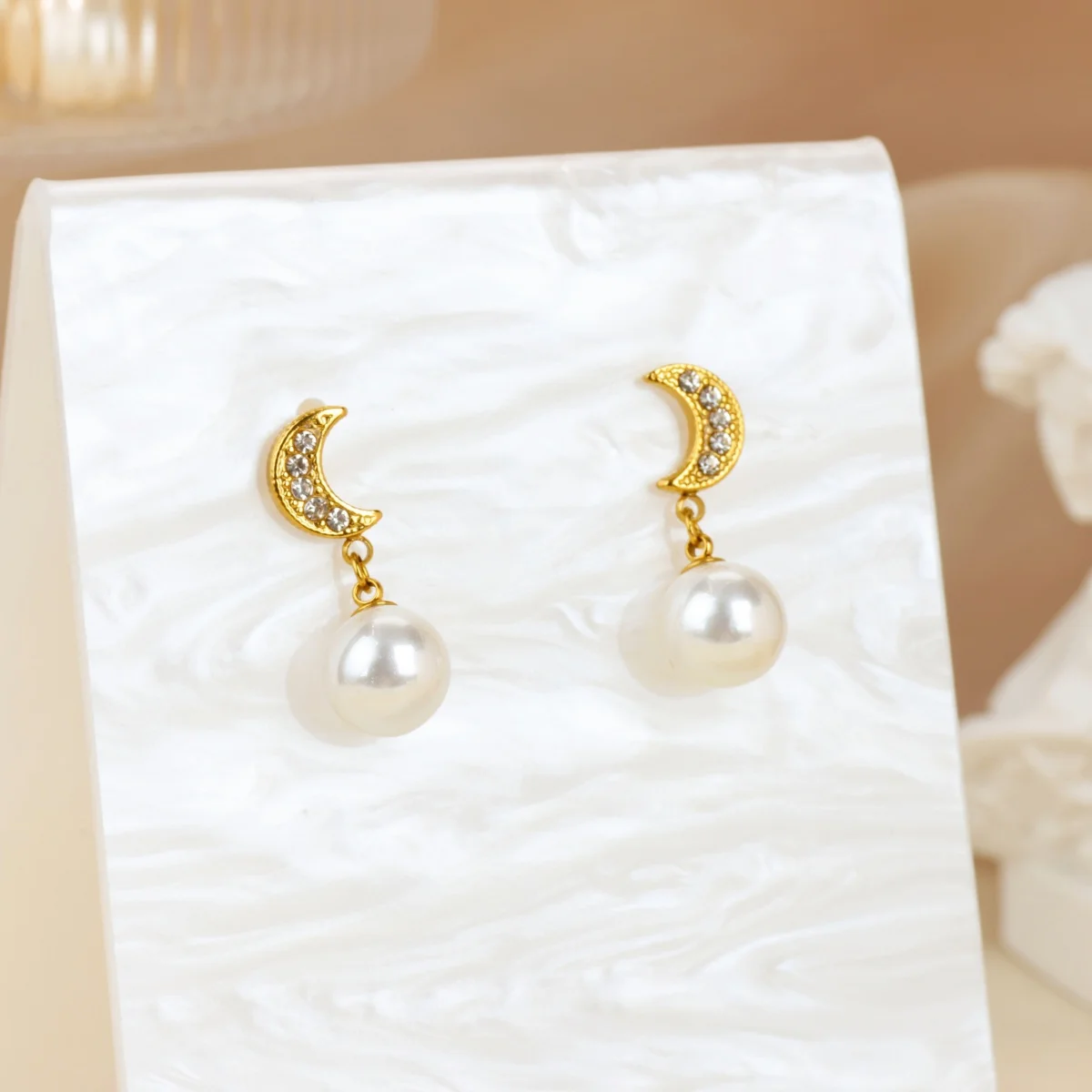 Imitation Pearl Geometric Earrngs For Women Gold Stainless Steel