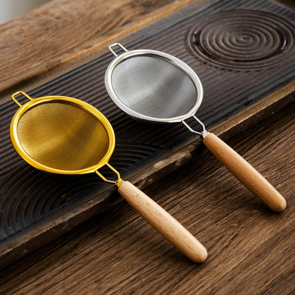 

Stainless Steel Strainer Wooden Handle Food Strainer Fine Leak Mesh Sieve Tea Leaf Infuser Coffee Filters Teapot Accessories